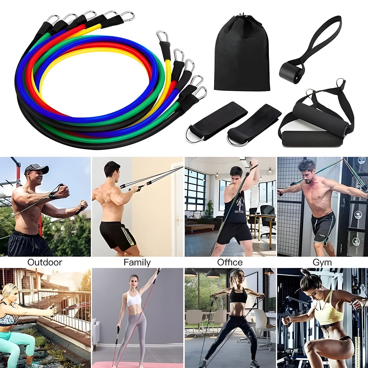 11-Piece Resistance Band Set for Home Workout & Fitness (Men & Women)